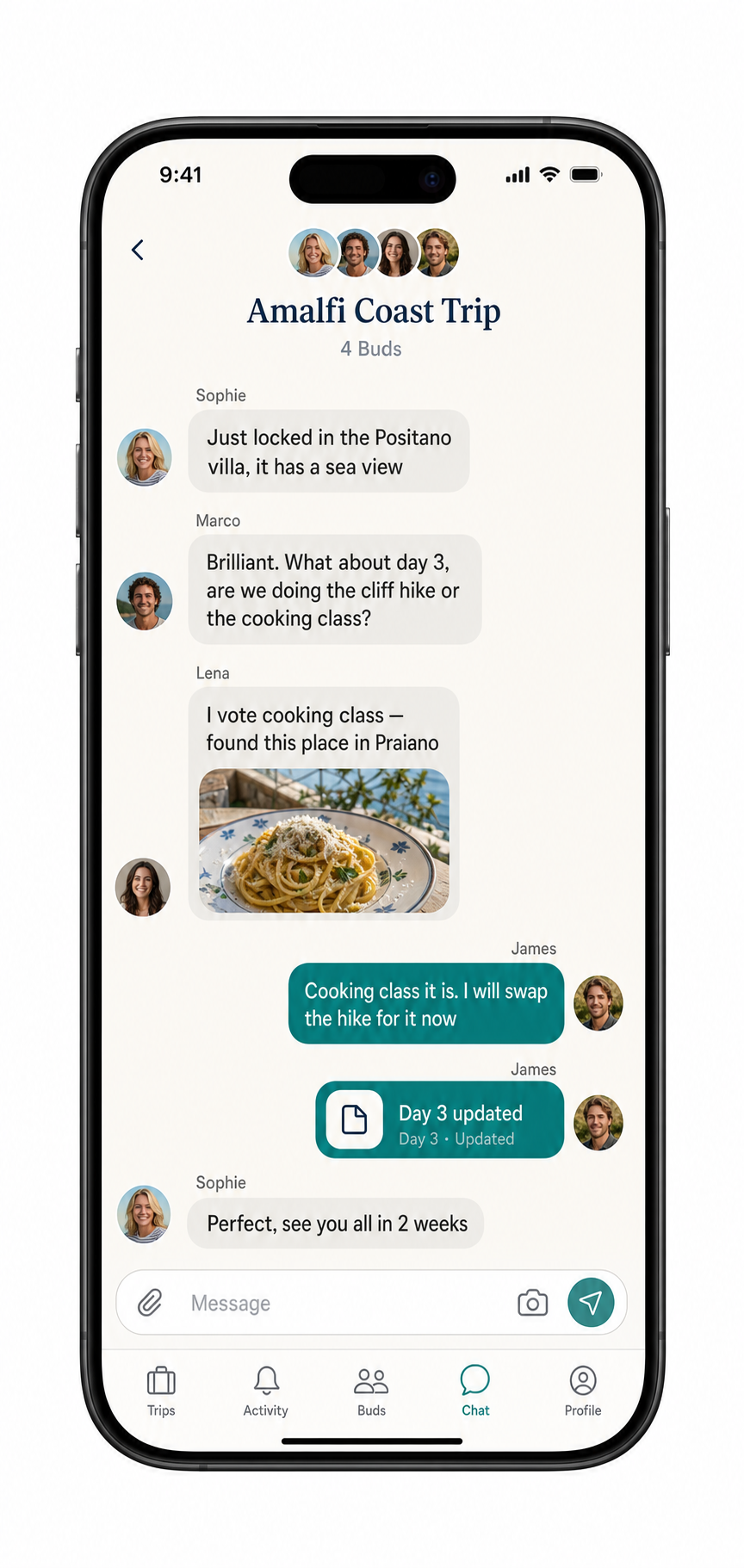 Tripbuds trip chat for the Amalfi Coast group